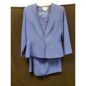Che Studio 3 Piece Royal Blue Embellished Skirt Suit Sz 8 Vintage 1980s